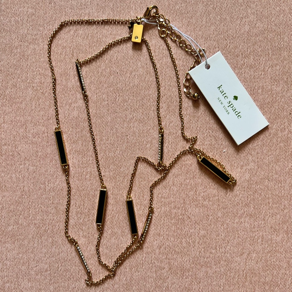 KATE SPADE Gold Necklace with Black and Diamond Rectangles